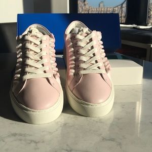 Tory Burch Pink Ruffle Leather Sneakers Size 7